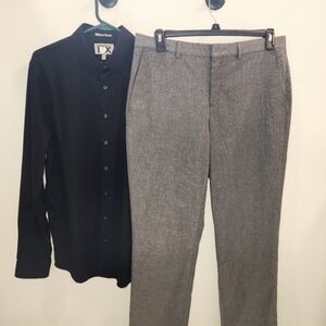 Gray Trousers and Black Button-Up Shirt, Neck Is 16-16.5, Pants Are 33x32